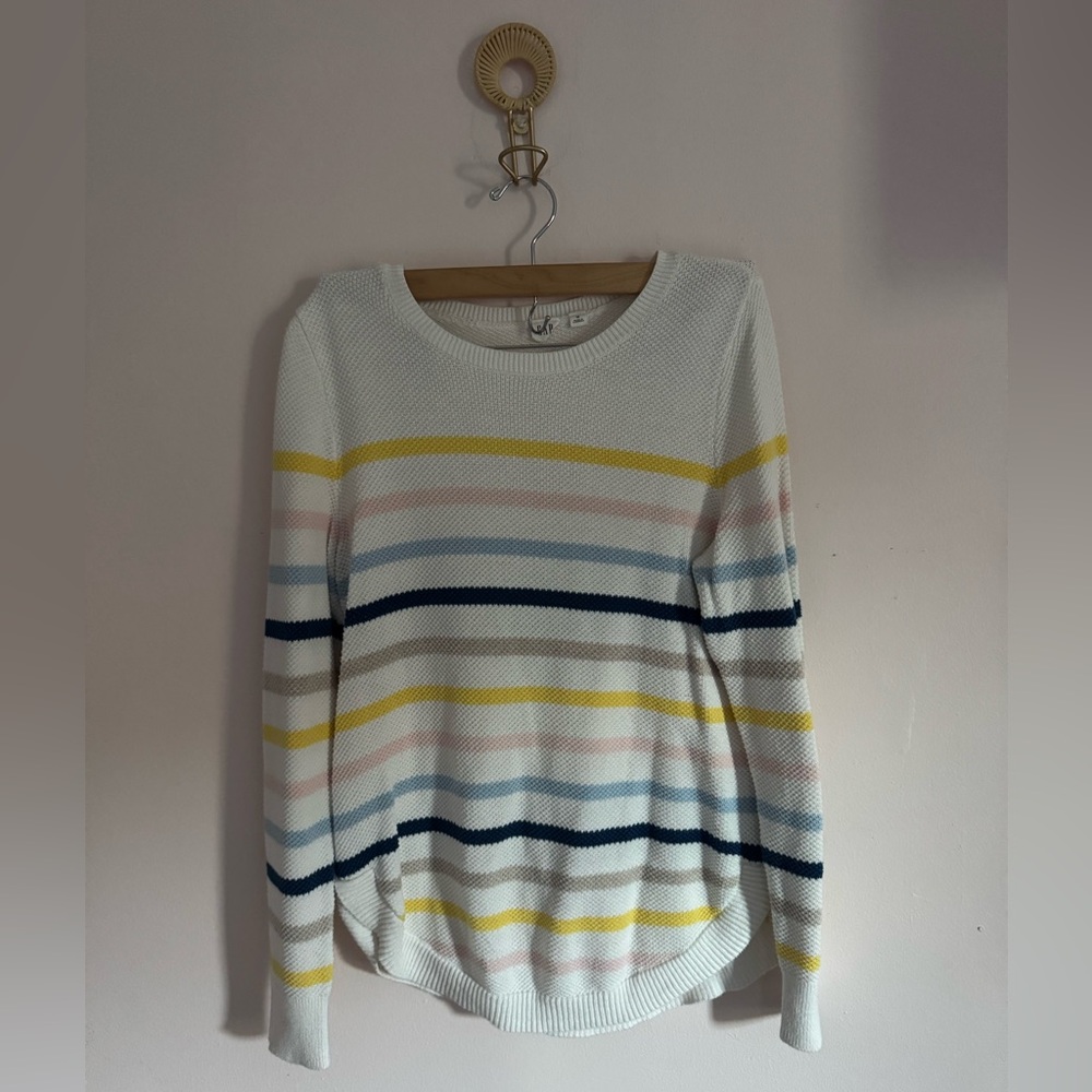 GAP Women's Striped Sweater - White, Yellow, Blue